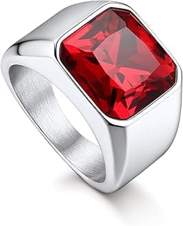 Gemstone Signet Rings for Men, Stainless Steel Fancy Cut Cubic Zirconia Rings Blue Topaz/Emerald/Black Onyx/Ruby Ring Statement Ring Wedding Ring Size 7-14