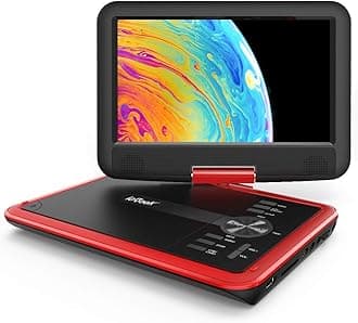 ieGeek 11.5" Portable DVD Player for Kids and Car, 9.5" Eye-Protective Screen with 5 Hours Rechargeable Battery, Support Sync TV/USB/SD Card and Multiple Disc Formats, Regions Free - Red