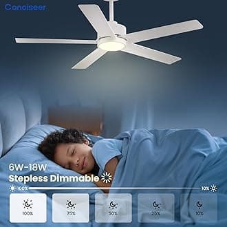 Modern Ceiling Fans with Lights,52 Inch Ceiling Fans with Remote for Bedroom Living Room Kitchen, 18W 3CCT Dimmable，5 Blades 6 Speed Reversible Quiet DC Motor White
