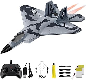 AIGIMUF-22 Raptor 2.4Ghz 6 Axis Gyro RC Airplane with Light Strip, Jet Hunting Toy for Kids Beginners