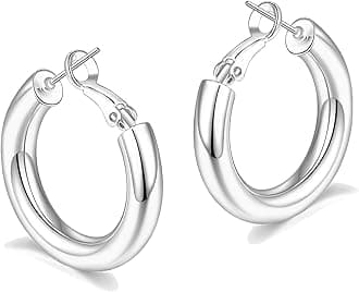 Chunky 14K Gold Plated Hoop Earrings for Women with 925 Sterling Silver Post, Thick Hoops Earrings for Women