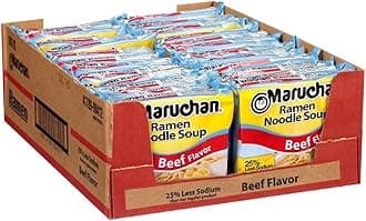 Maruchan Ramen Less Sodium Beef, Instant Ramen Noodles, Ready to Eat Meals, 3 Oz, 24 Count