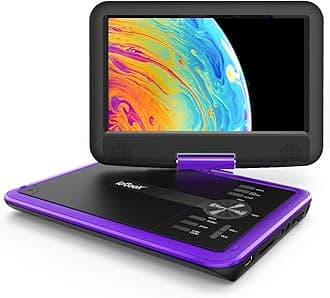 11.5" Portable DVD Player for Kids and Car, 9.5" Eye-Protective Screen with 5 Hours Rechargeable Battery, Support Sync TV/USB/SD Card and Multiple Disc Formats, Regions Free - Purple