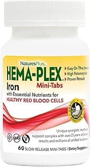 NaturesPlus Hema-Plex Iron - 60 Slow-Release Mini-Tabs - 85 mg Chelated Iron - Total Blood Health - with Vitamin C & Bioflavonoids - Vegan, Gluten Free - 30 Servings