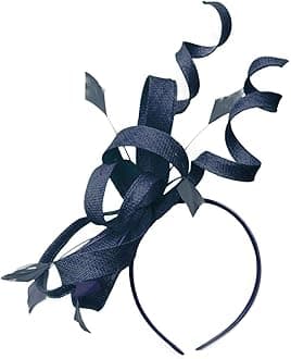 Sinamay Headband Swirl Fascinator For Women Wedding Ascot Races (Navy)