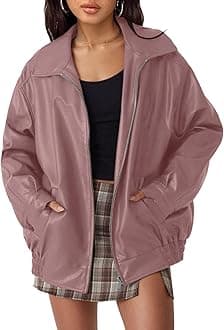 AUTOMET Women's Oversized Faux Leather Jacket - Fall Motorcycle Style Coat with Zipper Closure