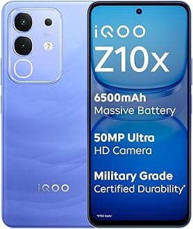 iQOO Z10x 5G (Ultramarine, 8GB RAM, 256GB Storage) | 6500 mAh Large Capacity Battery | Dimensity 7300 Processor | Military-Grade Durability