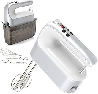 Hand Mixer 9 Speed with Digital Display, Touch Buttons, DC Motor and 5x Stainless Steel Accessories（Light Silvery)