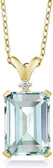 Gem Stone King 5-10 Cttw Gemstone Birthstone and White Diamond Pendant Necklace for Women | 18K Yellow Gold Plated Silver | Emerald Cut 14X10MM with 1MM Round Accent | 18 Inch Chain