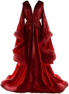 Women's Feather Bridal Robes Old Hollywood Maternity Photoshoot Nightgown Silk Bathrobe Long Lingerie