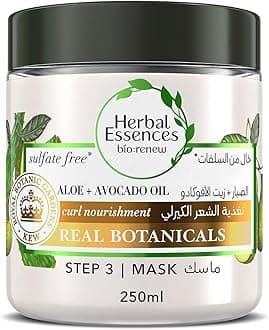 Herbal Essences Sulfate-Free Aloe + Avocado Oil Hair Mask for Curl Moisturizing and Nourishment, 250 mL