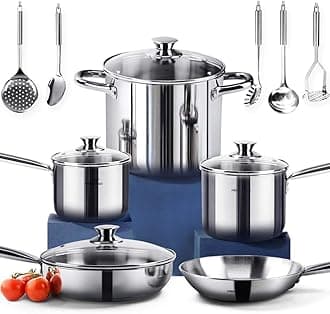 14-Piece Nickel Free Stainless Steel Cookware Set - Nickel Free Pots and Pans Set - Non-Toxic Healthy Induction Cookware Set