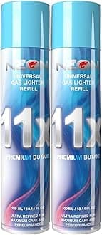 NEON Butane Lighter Refill 11X Ultra Refined Fuel Bundle, 300ml Premium Gas for Refillable Lighters and Torches, Universal Butane Fuel for Lighters Culinary Use and Stove Refilling – Pack of 2