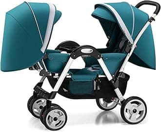 Baby Stroller for Twins-Cozy Compact Twin Stroller, Double Infant Stroller with Tandem Seating,Oversized Canopy, Tandem Umbrella Stroller for Girls Boys (Color : Green)