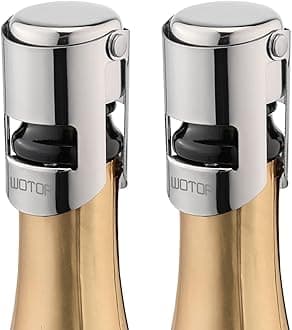 WOTOR Champagne Stoppers Stainless Steel, Prosecco Bottle Stopper with Food Grade Silicone, Reusable Champagne Cork & Saver, Leak proof Keep Fresh (Silver, 2 Pack)