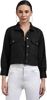 FUNDAY FASHIONWomen's Cotton Blend Self Design Plain Cotton Standard Length Blouson Jacket