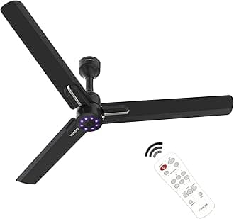 POLYCAB Wizzy Neo LED 1200mm 5-Star BLDC, Remote Ceiling fan for Living Room | 8 Purple LED Speed Indicator | 55% Energy Saving, High Air Delivery, 25 Speed Control | 4-yr Warranty 【Black Chrome】