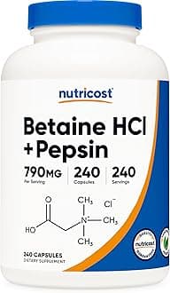 Betaine HCl + Pepsin 790mg, 240 Capsules - Gluten Free & Non-GMO
