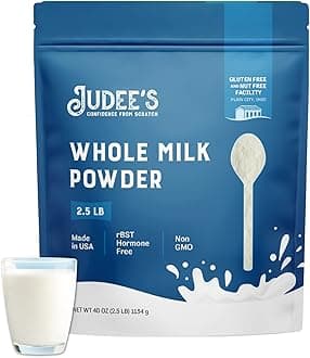 Judee's Pure Whole Milk Powder - 100% Non-GMO, rBST Hormone-Free, Gluten-Free and Nut-Free - Pantry Staple, Baking Ready, Great for Travel, Easy to Store and Shelf Stable - Made in USA - 2.5 lb (40oz)
