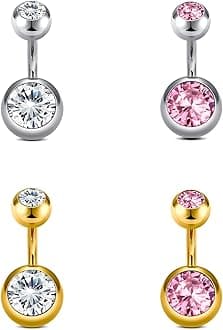 Belly Button Rings Short Bar for Women Stainless Steel Belly Ring Navel Piercing Jewelry 14g Colorful Ball Pack 6mm 1/4” 8mm 5/16“ 10mm