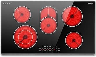 Karinear Electric Cooktop 36 Inch, 5 Burners Electric Stove Top, Built-in Glass Radiant Electric Ceramic Cooktop, Expandable Zones, Lock, Timer, Pause, Metal Edged Protection, 8400W 220~240v Hardwired