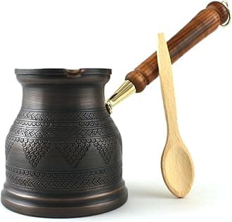 IST Series (XXXLarge) - 1000ml/34 fl.oz, Engraved Copper Turkish Greek Arabic Coffee Pot, Stovetop Coffee Maker, Cezve, Ibrik, Briki, Milk/Butter Warmer, Handcrafted in Turkey (Antique)