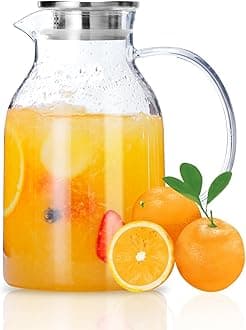 Glass Pitcher with Lid, Glass Water Pitcher with Lid and Spout, 68 Ounces Heat Resistant Borosilicate Glass Carafe with Brush and Mixing Spoon, Temperature Safe