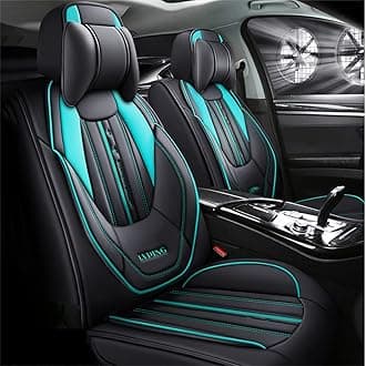 Luxury 5-Seat Car Seat Covers Fit for Xterra Full Set Cushion Leather Front Rear Seat Protectors Non-Slip Waterproof Durable Vehicle Seat Covers with Headrest(Black Green)