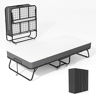 Folding Bed with 5 Inch Memory Mattress, 75” x 31” Foldable Single Cot Size with Wheels for Adults, Portable Rollaway Bed with Metal Frame for Apartment