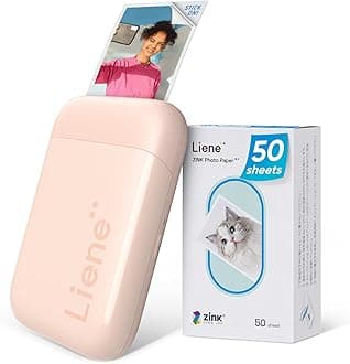 Liene Pearl K100 Photo Printer, 2x3 Mini Instant Portable Color Mono Picture Printer 50 Zink Adhesive Paper, Bluetooth 5.2, Compatible w/iOS & Android, Small Photo Maker for iPhone, Smartphones, Pink