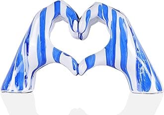 Blue and white heart sculpture, heart hand statue room decoration, love finger sculpture wedding decoration, for shelf coffee table office bedroom TV cabinet bookshelf small ornaments home decorations