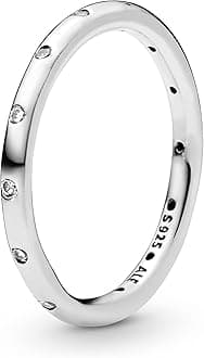 PANDORA Simple Sparkling Band Ring - Gift for Her - Stackable Sterling Silver Ring for Women - Sterling Silver with Clear Cubic Zirconia - Size 9