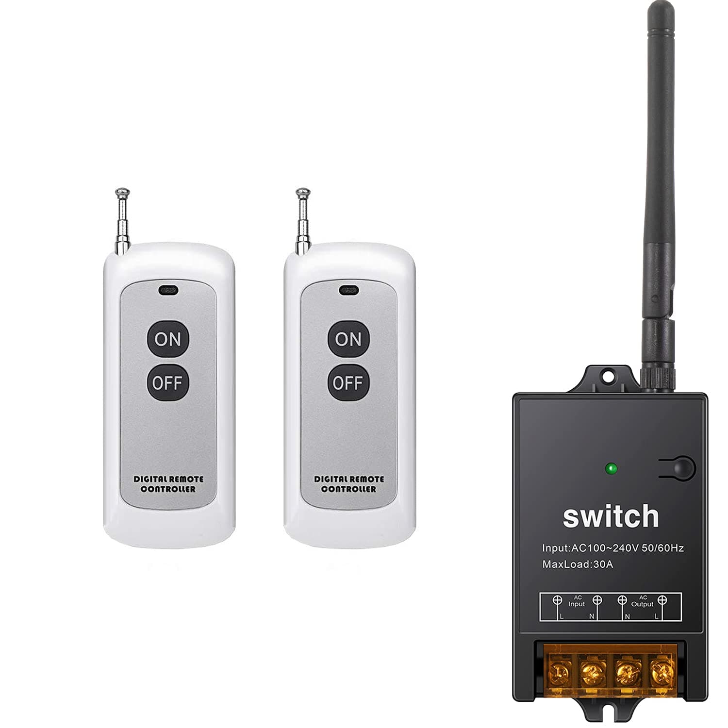 Wireless Remote Switch,AC 110V/120V/240V/40A Relay with Voltage Isolation,RF Remote Switch for High Power Water Pump,Motor,Lighting Electrical Equipment with 984FT Long Range.