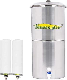 Gravity Water Filter and Purifier | 21 Liters Total Capacity (11L Bottom & 10L Top) Made with Stainless Steel |Includes 2 Creamic Long Candle and Food Grade Plastic Tape