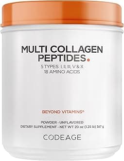 Codeage Multi Collagen Protein Powder Peptides, Hydrolyzed Collagen for Women & Men, Collagen Supplements, Grass Fed Bone Broth, 2-Month Supply, Unflavored, Type 1, 2, 3, 5 & 10, Non-GMO - 20 OZ