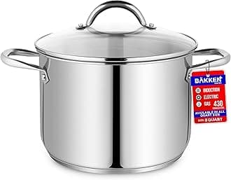 Bakken-Swiss Deluxe 8-Quart Stainless Steel Stockpot w/Tempered Glass See-Through Lid - Simmering Delicious Soups Stews & Induction Cooking - Exceptional Heat Distribution - Heavy-Duty & Food-Grade
