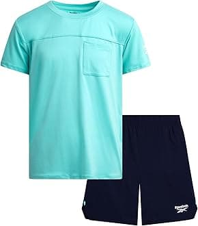 Reebok Boys Athletic Shorts Set - 2 Piece Summer Clothes Outfit with Pocket Tee and Boys Running Shorts for Active Kids