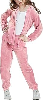 WoolicityGirls Sweatsuits Set Velour Tracksuit 2 Piece Outfits Zip Up Hoodies and Pants Sportswear Jogging Set