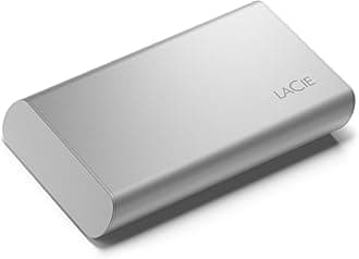 LaCie Portable SSD, 2TB, External SSD, USB-C, Iphone 15 Pro compatible, 2nd generation USB 3.2, speeds up to 1050MB/s, Moon Silver, for Mac, PC and iPad, 3 year Rescue Services (STKS2000400)