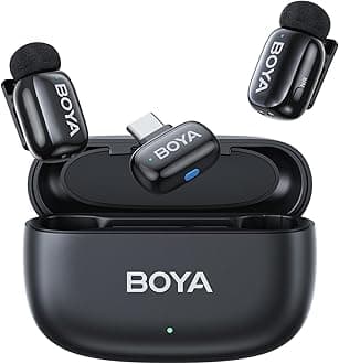 BOYA Mini Wireless Lavalier Microphone for Android/Tablet/PC with USB-C Plug, Noise Cancellation, Charging Case, 30 Hours Battery Life, AI Voice Changer, Lapel Microphone for Video Recording and