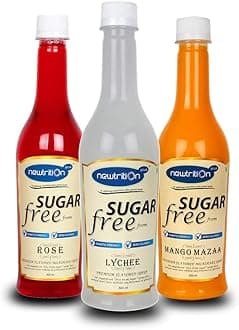 Sugar Free Premium Flavoured Rose + Mango + Lychee Mixers Syrub, (500 ml Pack of 3)