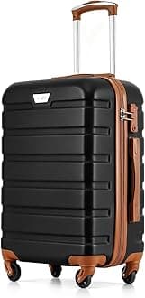 COOLIFE 24 Inch Medium Suitcase for Holiday Travel, Cruises and Studying Abroad, ABS+PC, Lightweight Durable Luggage with 360° Spinner Wheels, YKK Zipper, Telescopic Handle, TSA Lock, Black/Brown