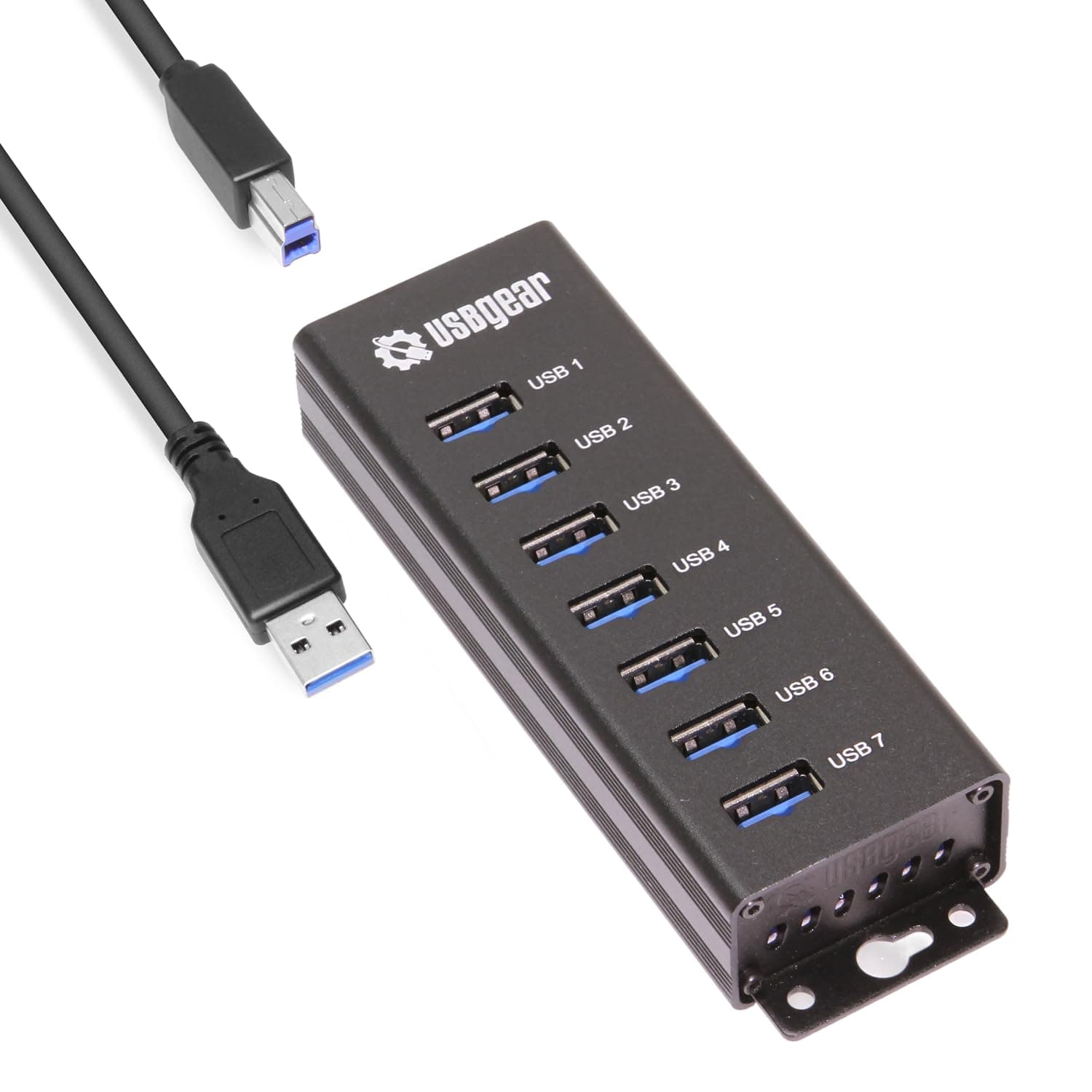 USBGear 7-Port USB Hub 3.2 Gen 1 – Mountable SuperSpeed Data Hub with USB Ports for Laptop, PC, Desktop, and More, 5V/4A Power Adapter with Type-A to Type-B Cable (3ft), Computer Accessories