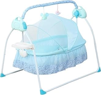 TFCFL Electric Baby Crib Cradle, 0-18 MonthsInfant Bed Auto Swing with Music, 25KG/55LBS Capacity, Foldable Baby Bassinet, Blue