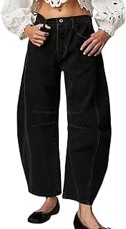 CHARTOU Women's Wide Leg Cropped Baggy Y2k Mid Rise Jeans - Boyfriend Harem Denim Pants