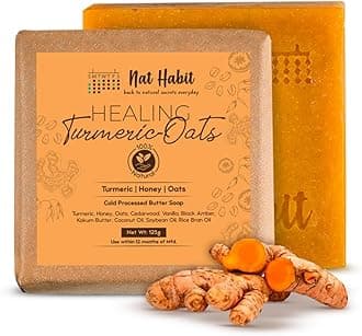 Handmade Healing Turmeric-Oats Butter Bath Soap With Cold Processed For Natural Exfoliation, Acne, Brightening, Skin Health & Tan Removal (125gm)