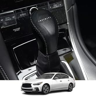 Kakash Custom Interior Accessories for Infiniti Q50 2018 2019 2020 2021 2022 2023 Q60 QX80 Leather Automatic Gear Shift Knob Cover,Transimission Boots Shift Lever Leather Sheath(Black Stitches)