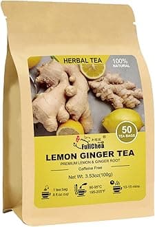FullChea - Lemon Ginger Tea Bags, 50 Teabags - Pleasantly Spicy & Warming - Non-GMO - Caffeine-free - Support Healthy Digestion & Boost Immunity