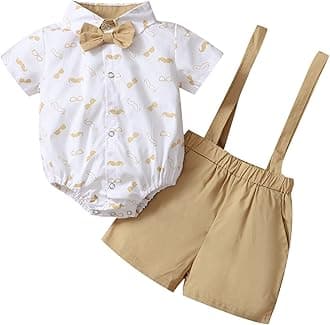 Infant Baby Boy Gentleman Outfit Summer Romper Onesie Suspender Shorts Overalls Newborn Dress Clothes