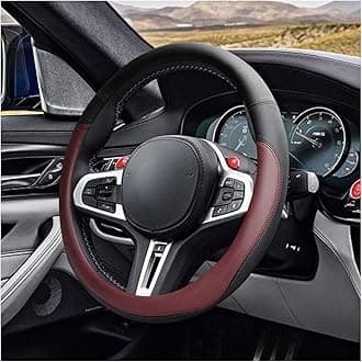 14.5"-15" Car Steering Wheel Cover, Microfiber Leather Cover, Anti-Slip Breathable Steering Wheel Decoration, Universal Steering Wheel Accessories for Diverse Cars (Burgundy)